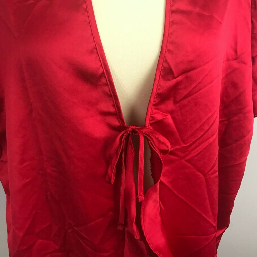 LOVE Red One Size Satin Robe - Picture 4 of 9